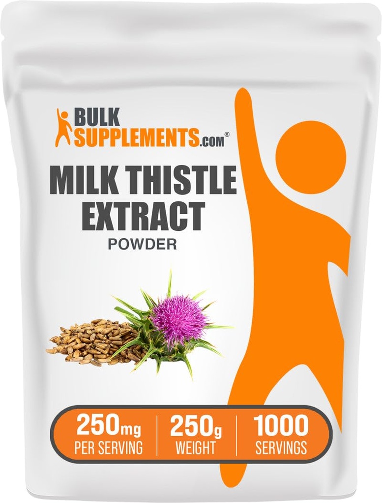 BulkSupplements.com Milk Thistle Extract Powder - Suplemento de hierbas, suplemento de cardo de leche - Gluten Free, 250mg por ser, 250g (8.8 oz) (Pack of 1)