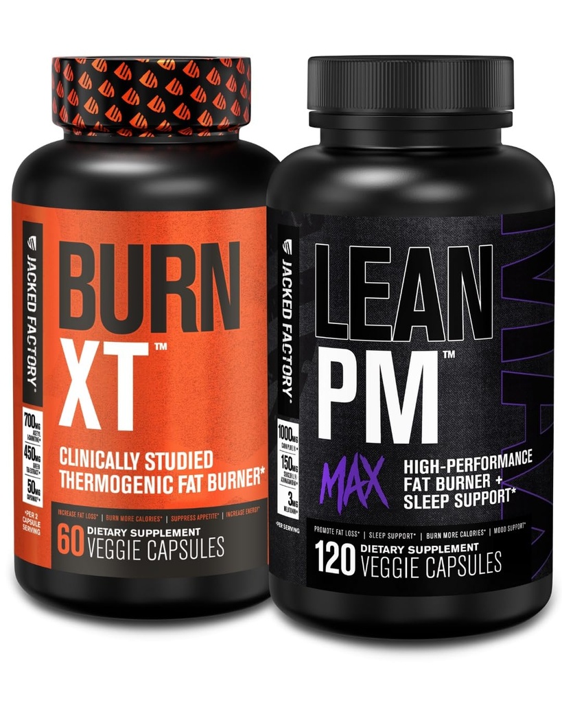 Fábrica de Jacked Burn-XT Pérdida de peso termogénico clínicamente estudiado (60 cápsulas) - Lean PM MAX Sleep Aid (120 cápsulas) para la supresión de la competencia (180 cápsulas)