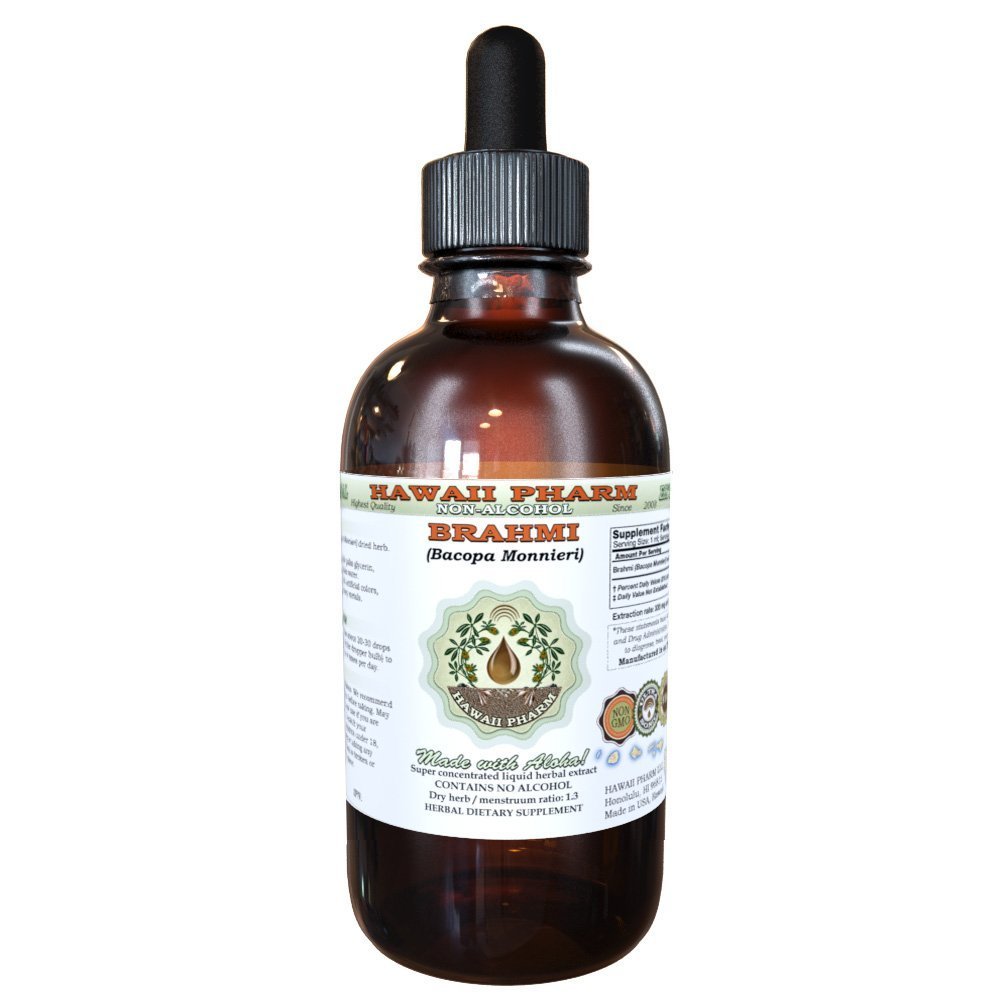 Extracto líquido libre de alcohol Brahmi, líquido orgánico Brahmi (Bacopa Monnieri) entero hierba seca Glycerite Hawaii Pharm Natural Herbal Suplemento 2 oz