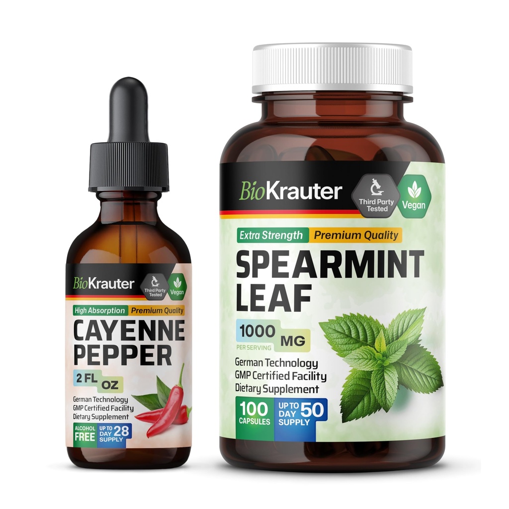 BIO KRAUTER Cayenne Pepper Tincture 2 Fl. Oz. " Spearmint 100 Capsules