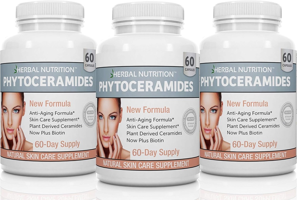 Fitoceramides de Nutrición Herbal de Rice con Biotina Vitamina A, C, D y E, Tres Botella Pack, 180 Capsules 40mg