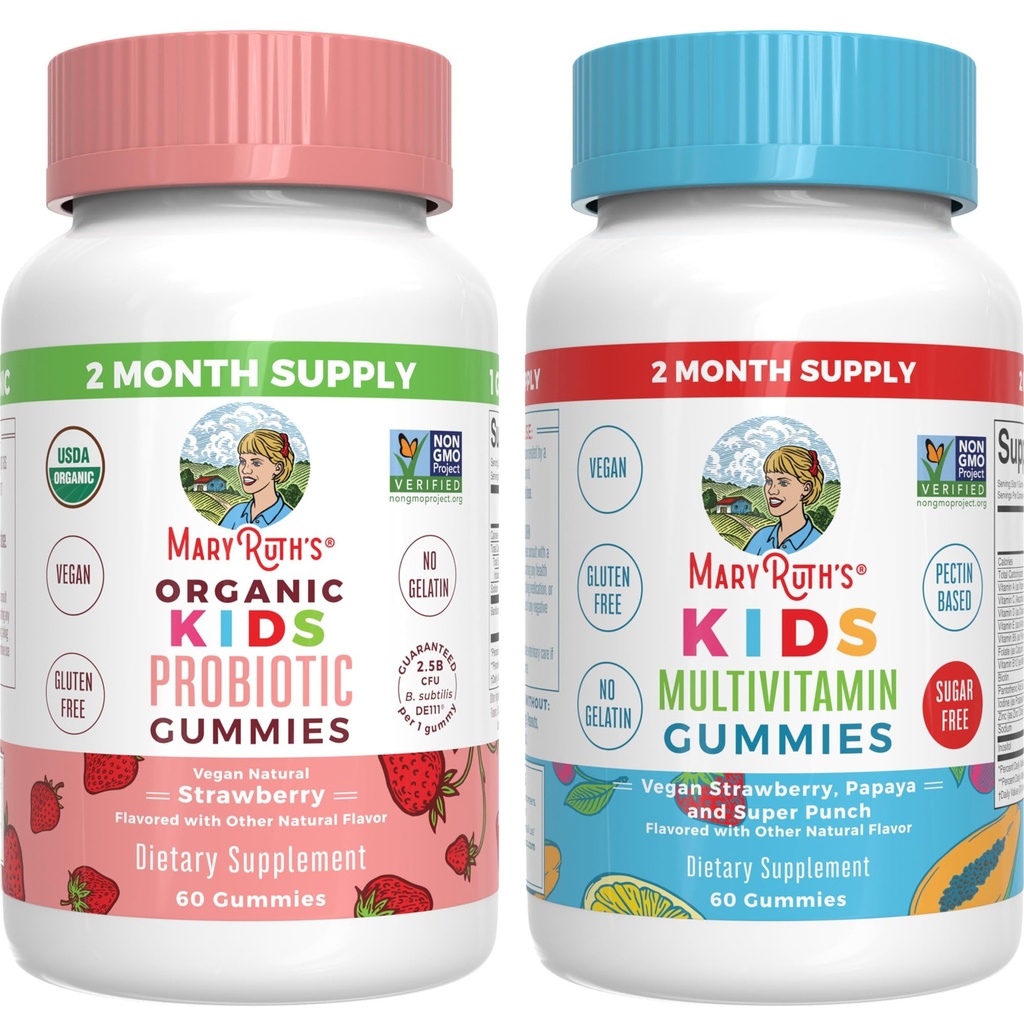 MaryRuth Organics Multivitamin and Probiotic Gummies (Strawberry) for Kids ← Clean Label Project Verified®  sometida Vitamins for Gut Health, Immunity, " Global Wellness ← Vegan, Non-GMO, Gluten Free