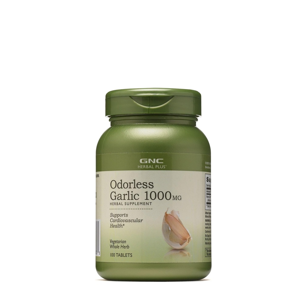 GNC Herbal Plus Ajo sin olor 1000mg Suplemento, Vegetariano, soporta la salud cardiovascular, 100 servicios