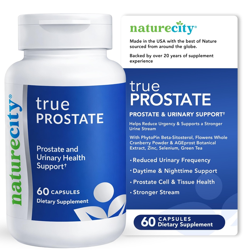 NatureCity True-Prostate Urinary Tract &amp; Prostate Support Supplement for Men's Health Cranberry Extract &amp; Super Beta Prostate Sitosterol Complex 60 Capsules - Prostate Health for Men