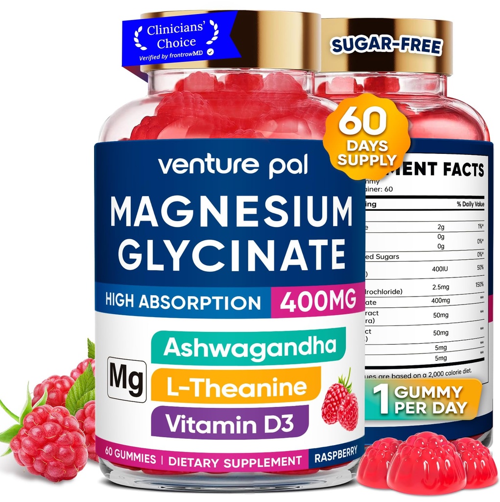 60 días de suministro de magnesio Glycinate 400mg Gummies con Ashwagandha, L-Theanine, CoQ10, Vitamina D3 &amp; B6, azúcar de magnesio gratis Gummies para adultos &amp; niños, alivio de estrés, sueño &amp; calma, Vegan, gluten Gratis