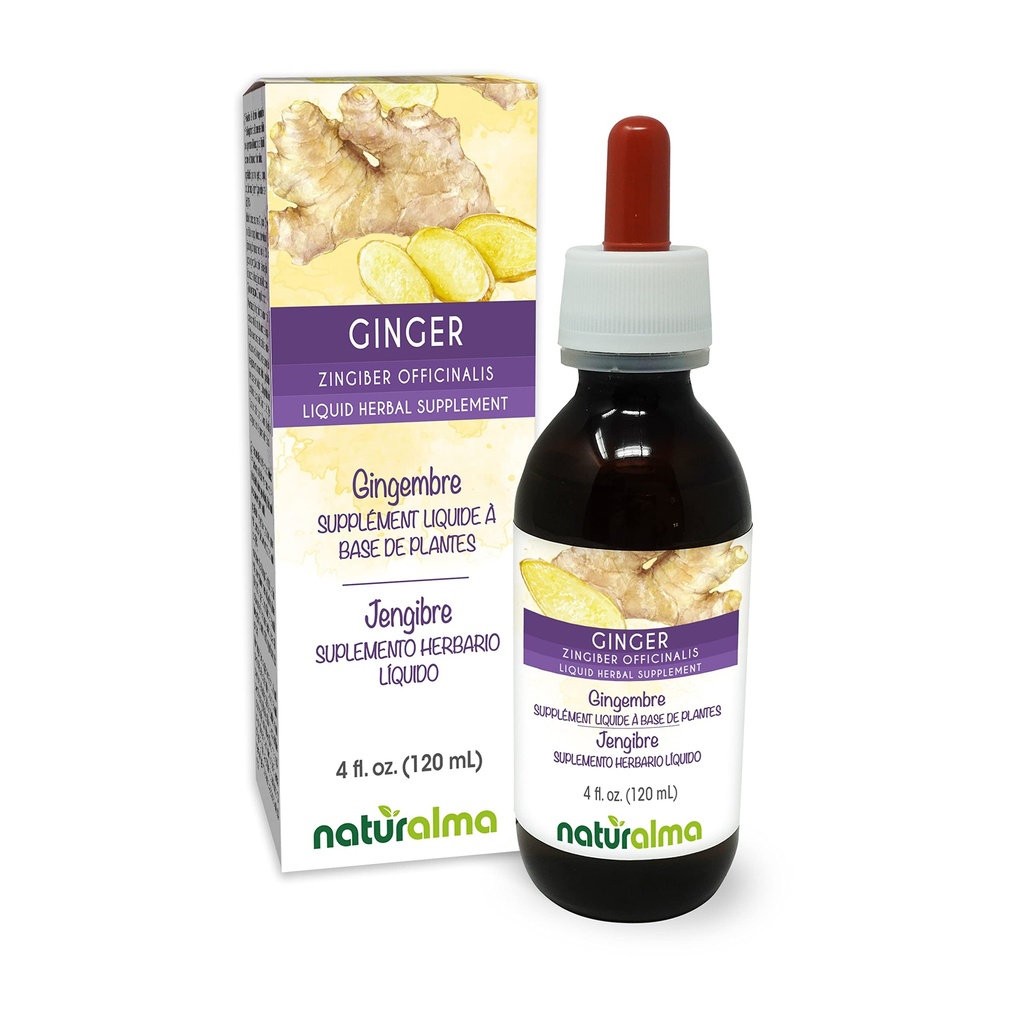 Naturalma Ginger (Zingiber officinalis) Rhizome Alcohol-Free Tintura - 4 fl oz Liquid Extract in Drops - Herbal Supplement - Vegan