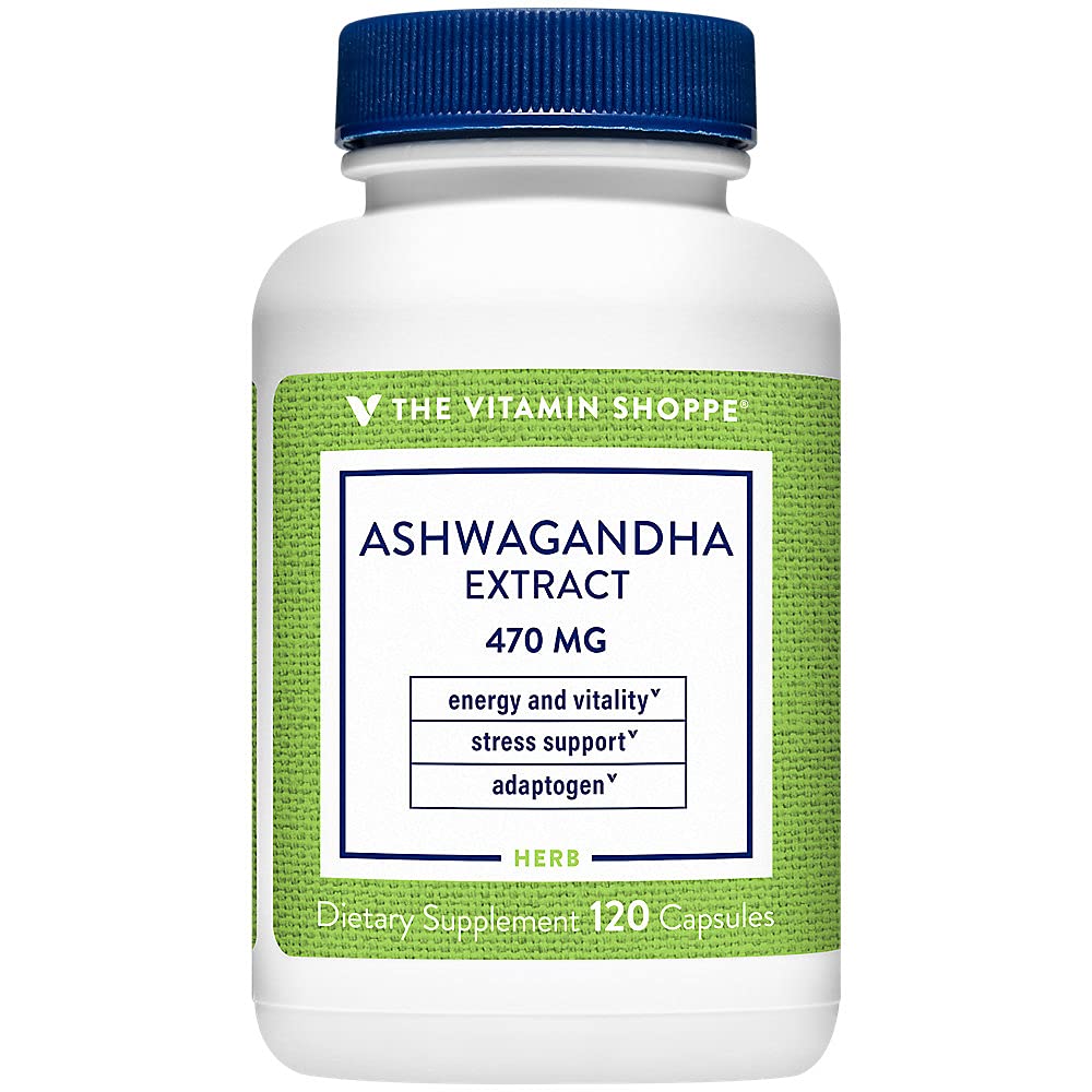 La vitamina Shoppe Ashwagandha Extracto 470MG - Suplemento herbal que proporciona energía y vitalidad, ayuda a la gestión de estrés (120 cápsulas)