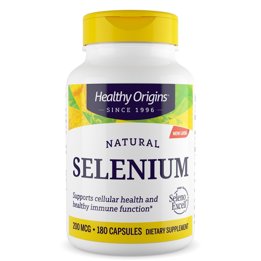Orígenes saludables Selenium 200 mcg, 180 Capsules - SelenoExcell High Bioavailability Organically Bound Fermented Selenium - Supports Immune System Function, Thyroid Health & Health & Healthy Cellular Support