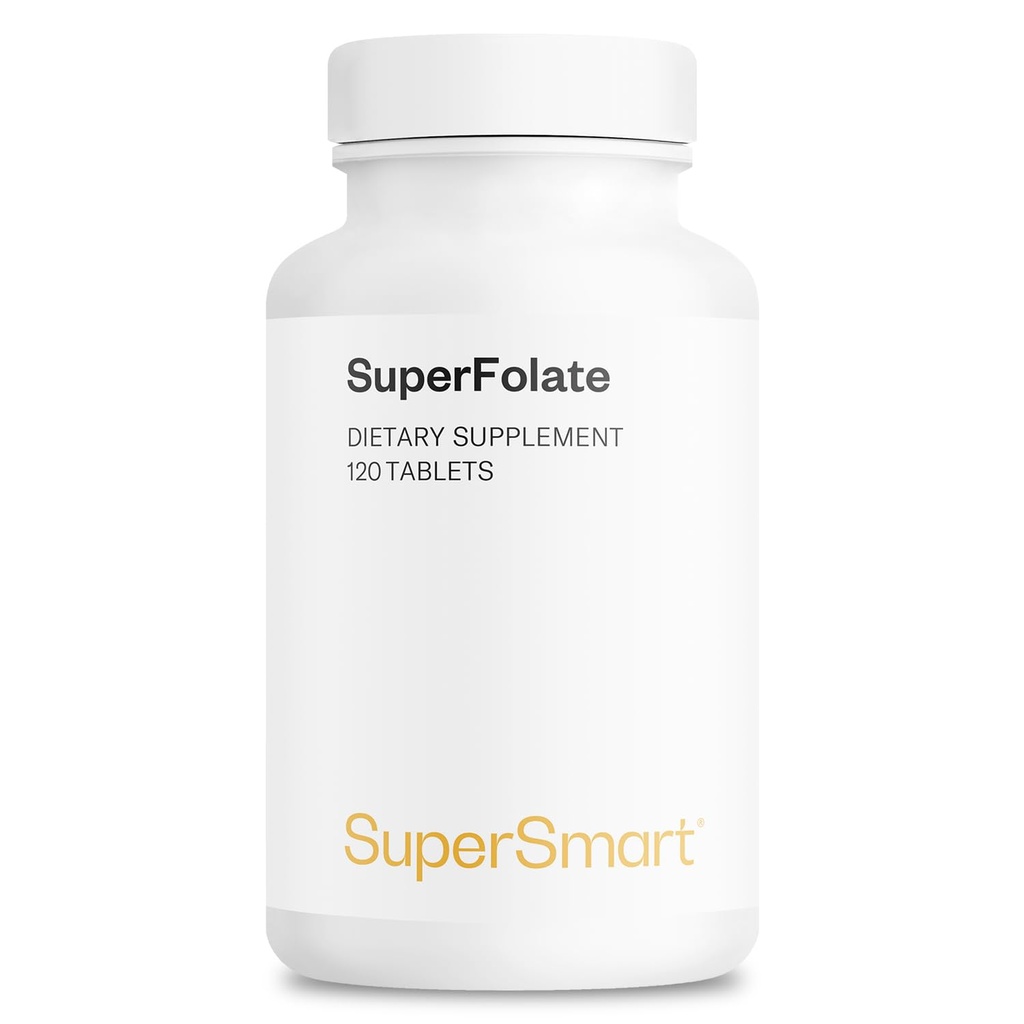 Supersmart - SuperFolate 400mcg / 4g per Day (Patented & Bioavailable) - Quatrefolic 5-MTHF Supplement - Active Folate Vitamin B9 | Non-GMO & Gluten Free - 120 Tablets