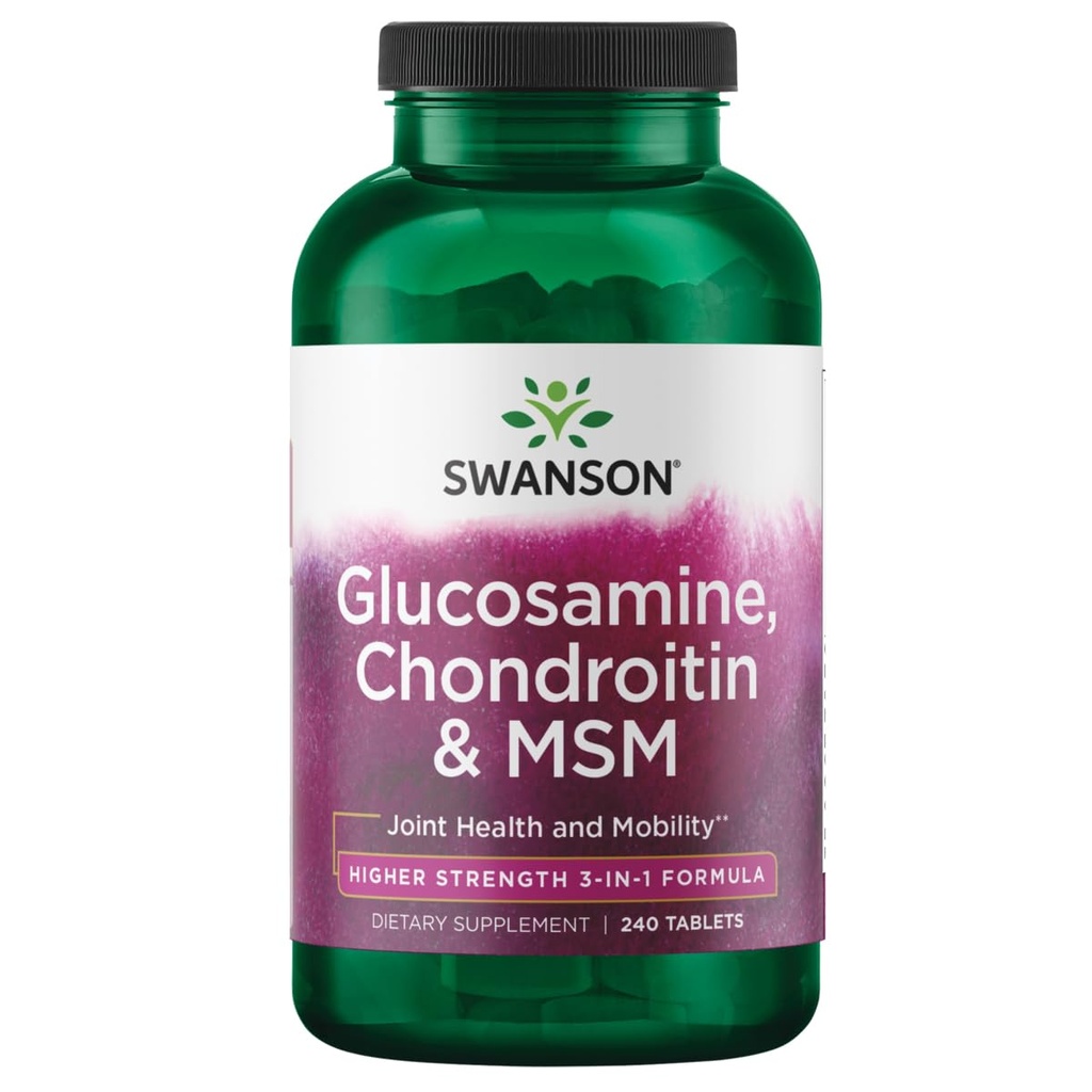 Swanson Glucosamine Chondroitin MSM (methylsulfonylmethane) 3-in-1 Fórmula Mixta Movilidad Flexibilidad Cómoda cartílago conectivo Tisssue Health Support Dietary Supplement 240 Tablets (Tabs)