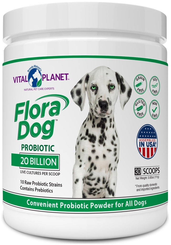 Planeta Vital - Flora Dog Probiotic Powder Suplemento con 20 Culturas de billón y 10 Strains, High Potency Immune y Apoyo Digestivo Probióticos para Perros, 3.92 oz., 111 Grams, 30 Servimientos