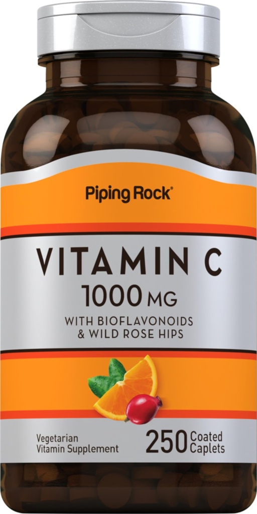 Piping Rock Vitamina C 1000mg tención 250 Caplets Silencio con Bioflavonoids & Rose HIPS Silencio Vegetarian, Non-GMO, Gluten Free Supplement
