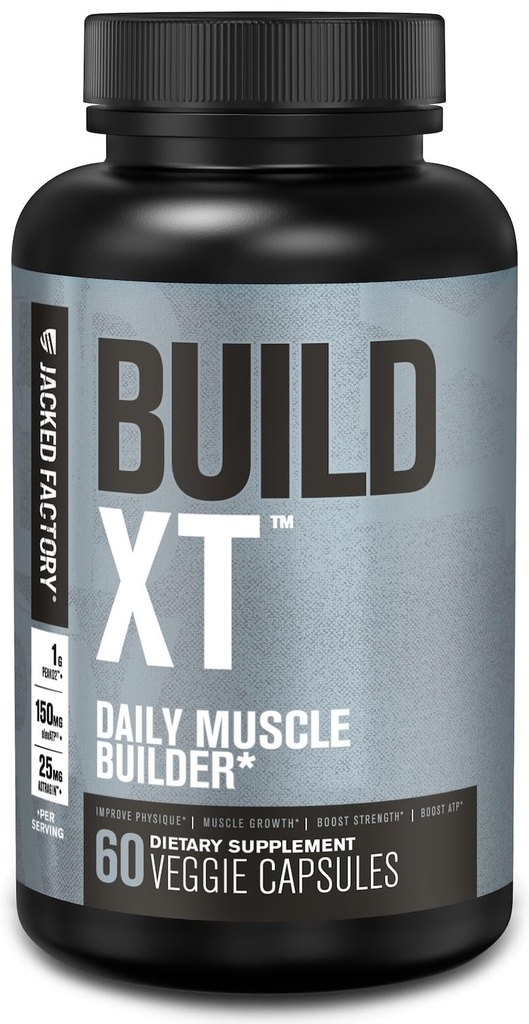 Jacked Factory Build-XT Daily Muscle Builder & Performance Enhancer - Muscle Building Supplement for Muscular Strength & Growth ← Ingredientes destacados Peak02, ElevATP, " Astragin - 60 Veggie Pills