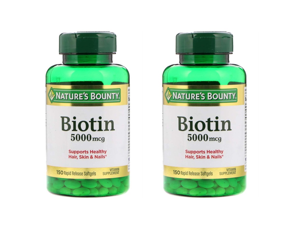 Juego de 2 Bounty® Biotin 5000 mcg de la naturaleza, 150 Softgels