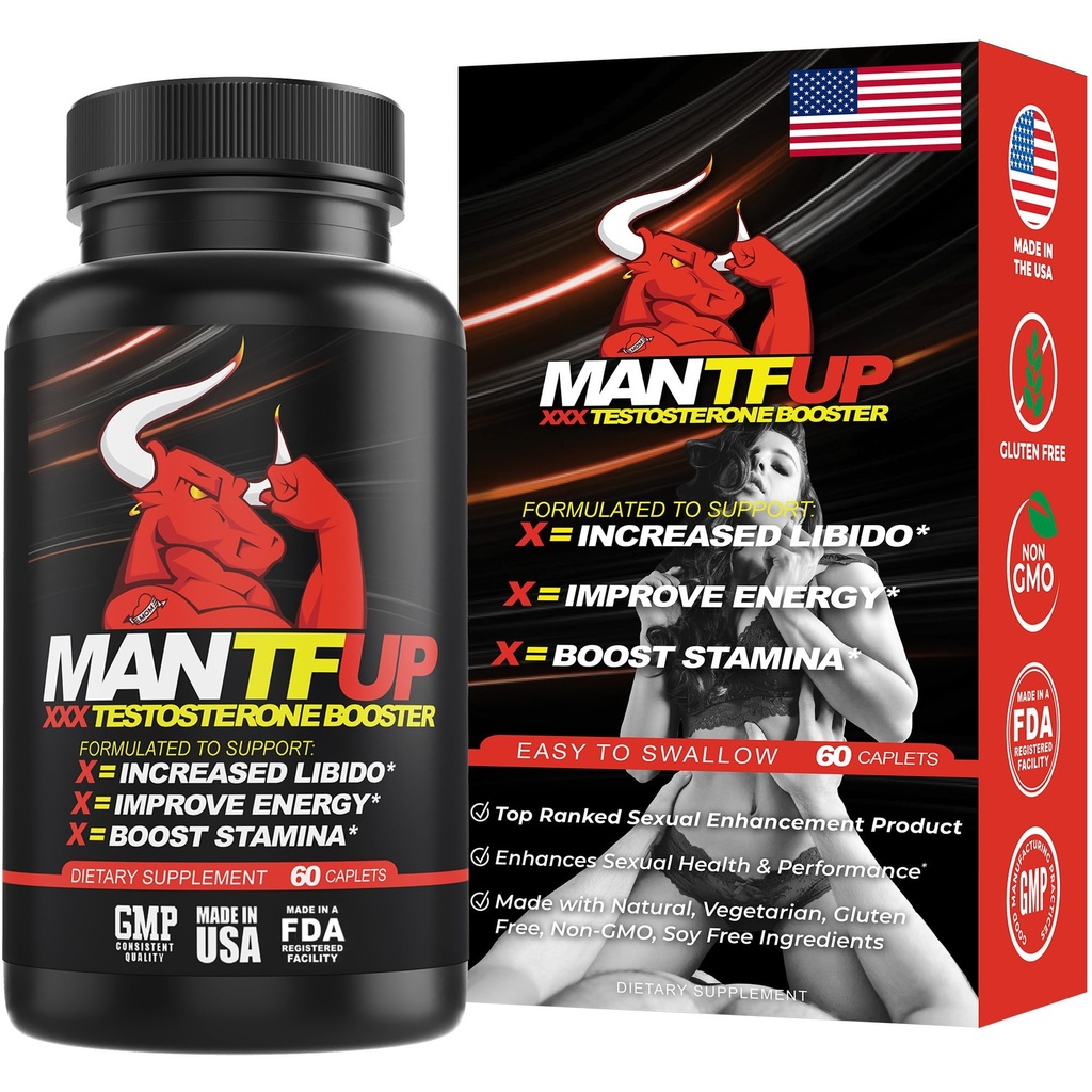 MANTFUP Vitality Enhancer for Men ← Fast-Acting Testosterone Booster &amp; Daily Supplement to Support Male Health & Libido ← Potenciadores de Testosterona ← Made in USA (1 Month Supply, 60 Caplets)