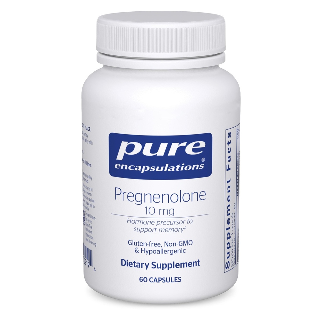 Encapsulaciones puras Pregnenolone 10 mg - Support Memory &amp; Hormone Balance* - Hormone Precursor - Gluten Free " Non-GMO - 60 cápsulas