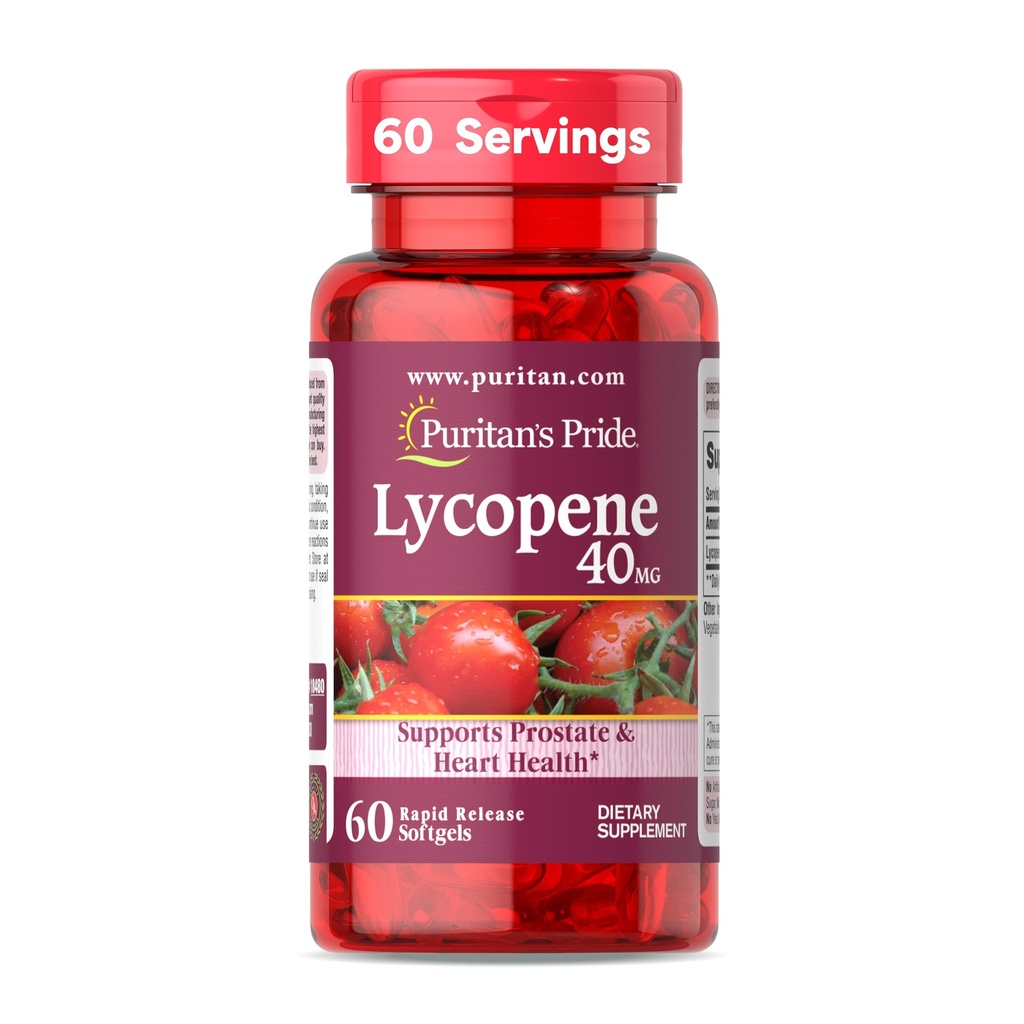 Pride de Puritan Premium Lycopene 40mg, Suplemento dietético para la próstata, antioxidante, salud cardíaca y apoyo general de salud, 2 meses de suministro, 60 rápido liberación Softgels