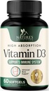 Vitamina D3 Suplemento 5000IU (125 mcg) - Extra Strength Vitamins D-3 Dietary Softgels for Bone, Teeth, Muscle Health & Immune Support, Rapid Absorbtion Mini D Softgel, Non-GMO, Gluten Free - 60 Con