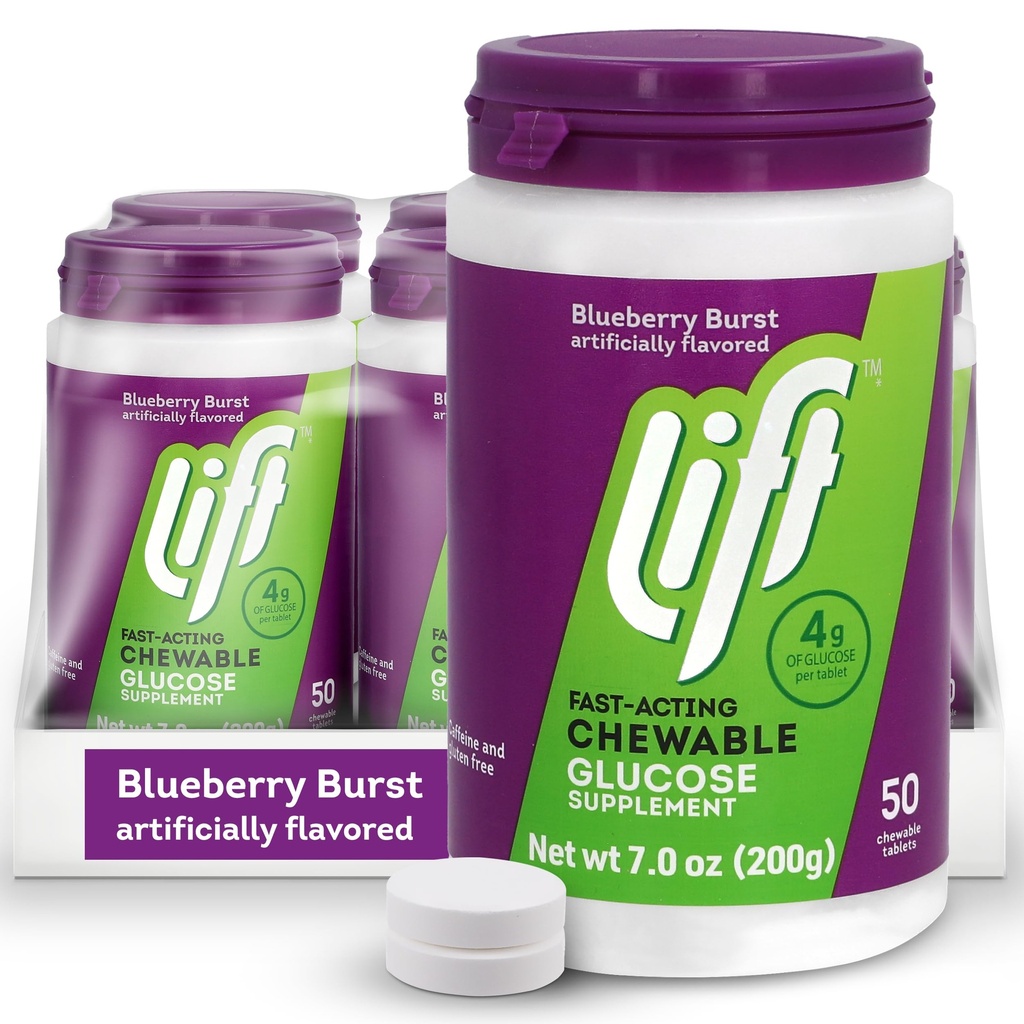 Glucose elevador TENIDO Glucose de acción rápida Tablas de energía abatible TEN Blueberry ANTE 50 ct Jar (Pack of 6)