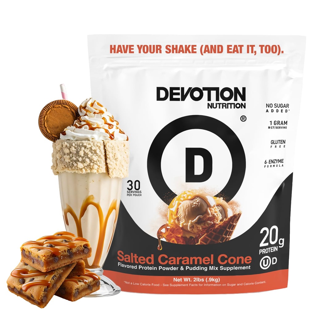 Devotion Nutrition Protein Powder Blend ← Gluten Gratis, Keto Friendly, No Añadido Azúcares Silencio 1g MCT  20g Whey &amp; Micellar Protein ← 2lb Tub (Salted Caramel Cone)