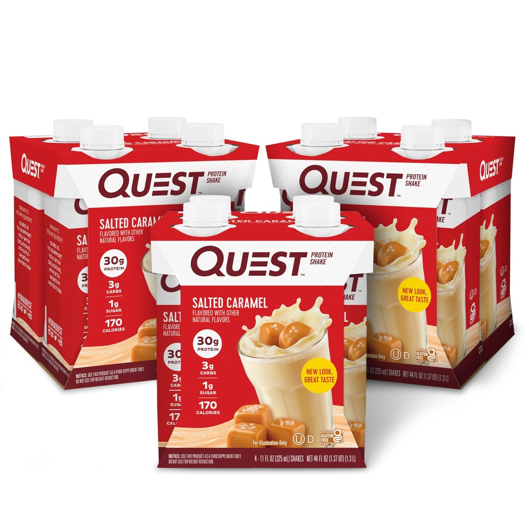 Quest Nutrition List to Drink Salted Caramel Protein Shake, 30g Protein, 3g Net Carbs, Gluten Free, Keto Friendly, 11 fl.oz 4 Count(Pack of 3)
