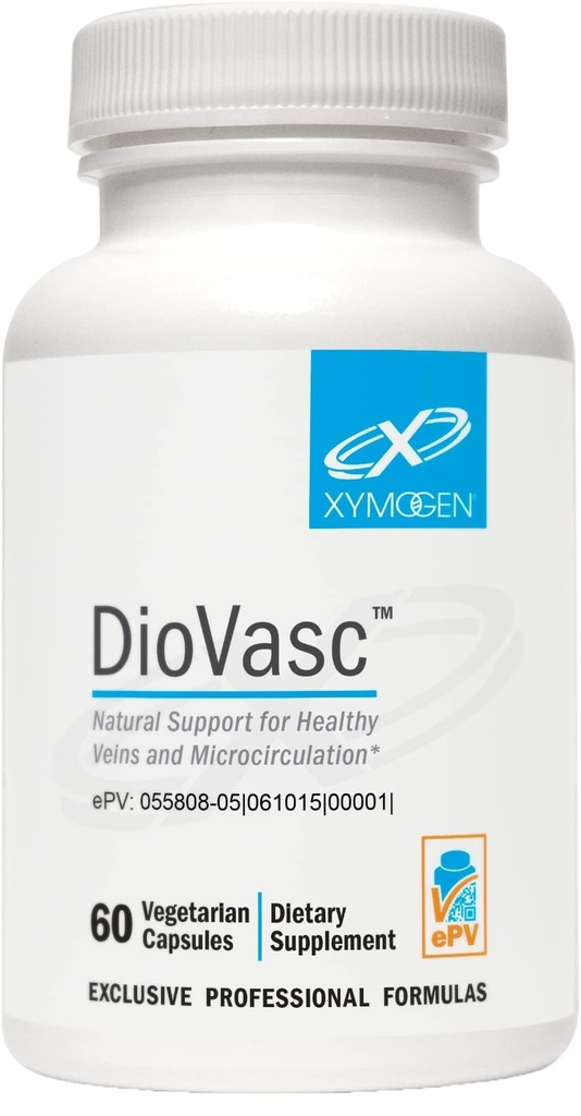 XYMOGEN DioVasc - Apoyo a las venas sanas, cápsulas, circulación sanguínea - Diosmin micronizada para la absorción mejorada - Suplemento de flujo sanguíneo, ayuda a promover el drenaje linfático normal (60 cápsulas)