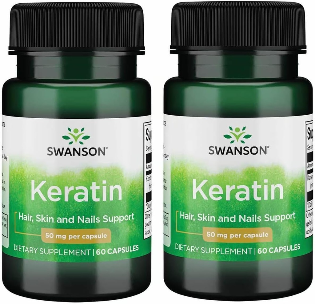 Keratina de Swanson (de lana tibetana) - Suplemento Natural Promoción de Juntas Saludables, Pelo, Piel &amp; Nails - Ayuda Tissues Conectivos Saludables Nourish - (60 cápsulas, 50 mg cada uno) (2 Pack)