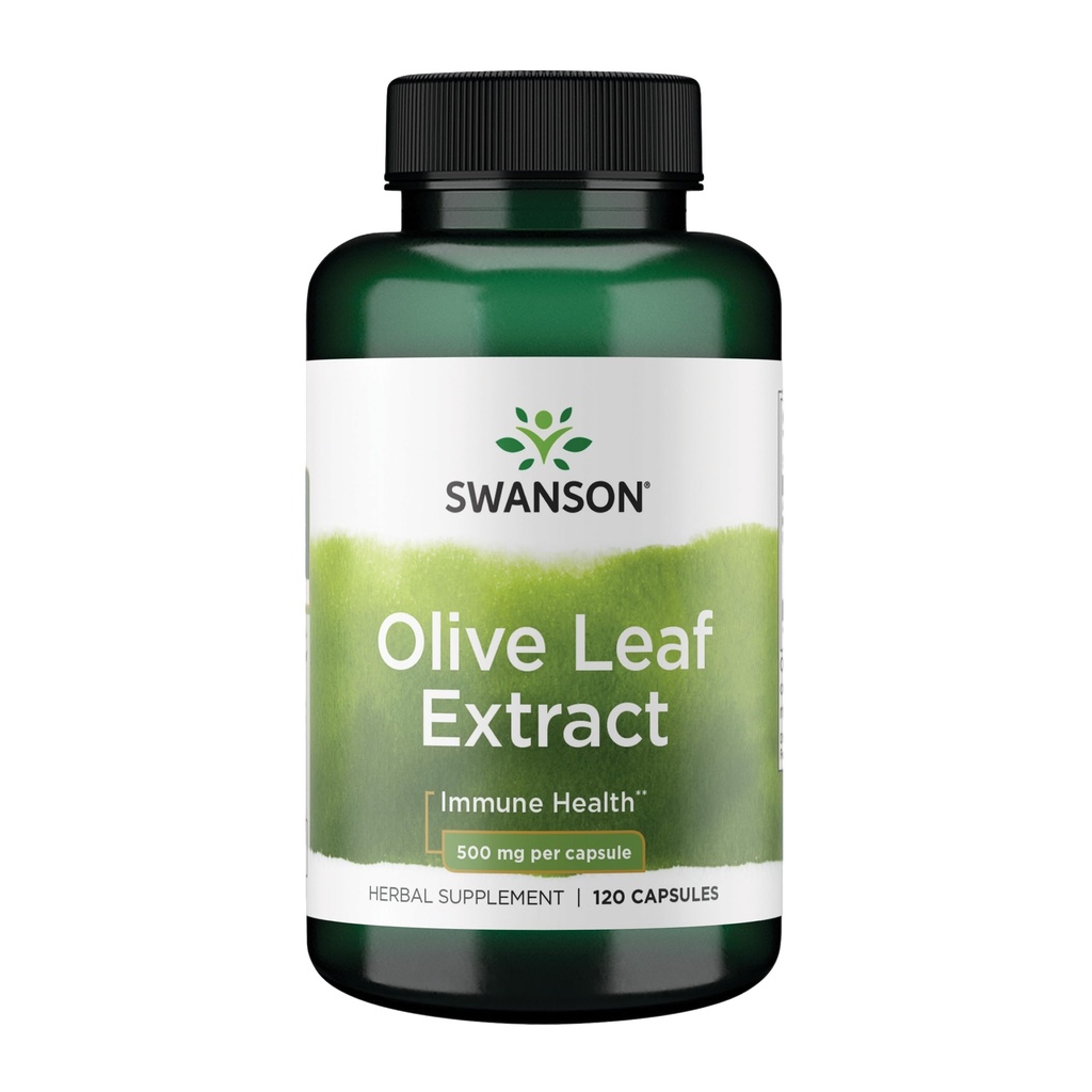 Extracto de hoja de oliva Swanson Capsules con 20% de Oleuropeina - Proporciona soporte inmunológico, promueve la salud del sistema cardiovascular y apoya la presión arterial sana - (120 cápsulas, 500 mg cada uno)