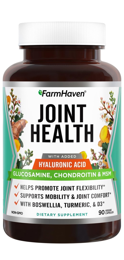 FarmHaven Glucosamine Chondroitin MSM with Boswellia, Turmeric sometida Añadido Hyaluronic Acid &amp; Vitamin D3 ← Promueve la respuesta conjunta " Muscle Health " Inflammation Respuesta infligida No Gluten " Gluten Free TEN 90 cápsulas
