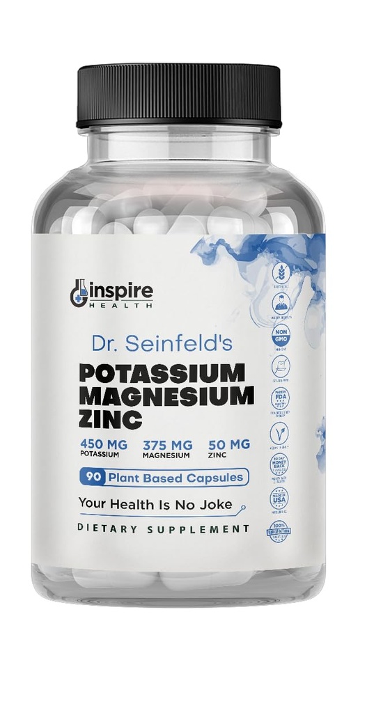 Suplementos de Potasio de Magnesio w/Zinc - 90 cápsulas - Zinc de Potasio de Magnesio para Salud Vascular – Alta Absorción Suplemento Vegan para Cánceres Legislativos