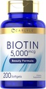 Carlyle Biotin 5000mcg Softgels ← 200 Conde  durable Vitaminas para la piel del cabello y uñas ← Non-GMO, Gluten suplemento gratis