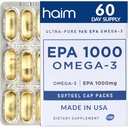 HAIM EPA1000 – Suplemento de aceite de pescado de alta potencia de EPA – 1.100 mg Omega-3 para el corazón, cerebro y salud conjunta – Softgeles de grado farmacéutico – Puro, cápsulas de Burpless – 60 Softgels – Hecho en EE.UU.
