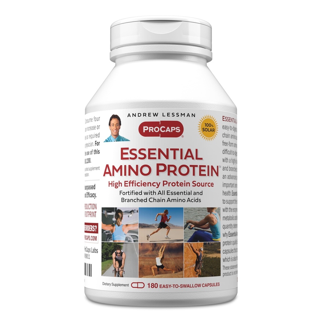 ANDREW LESSMAN Essential Amino Protein 180 Capsules - A Highly Bioavailable Protein Source with Essential and Branched Chain Amino Acids. Apoya la estructura y función de los órganos clave y los tejidos.