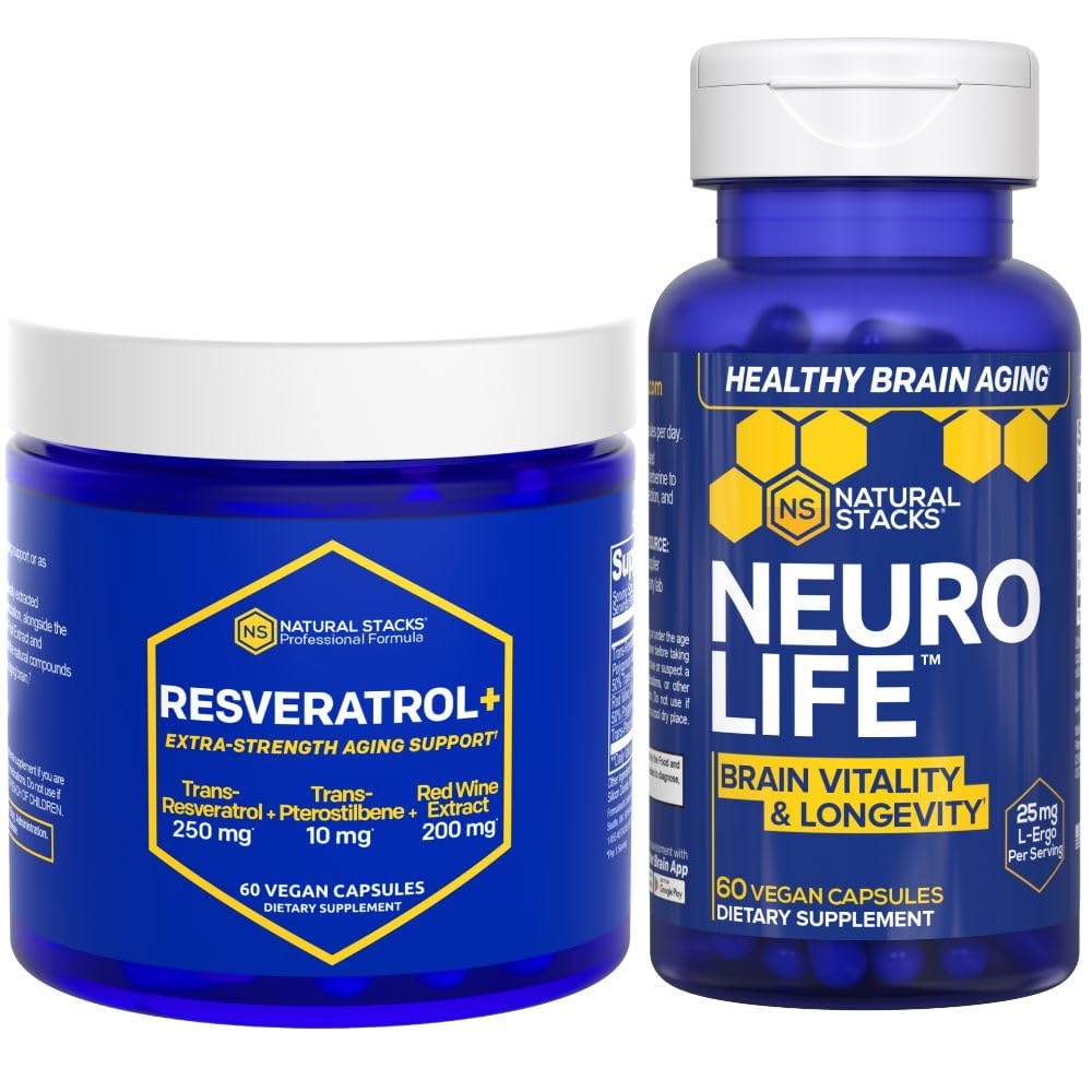 NATURAL STACKS NeuroLife &amp; Resveratrol Supplement Bundle - Supports Longevity & Brain Aging* - 120 Total Capsules