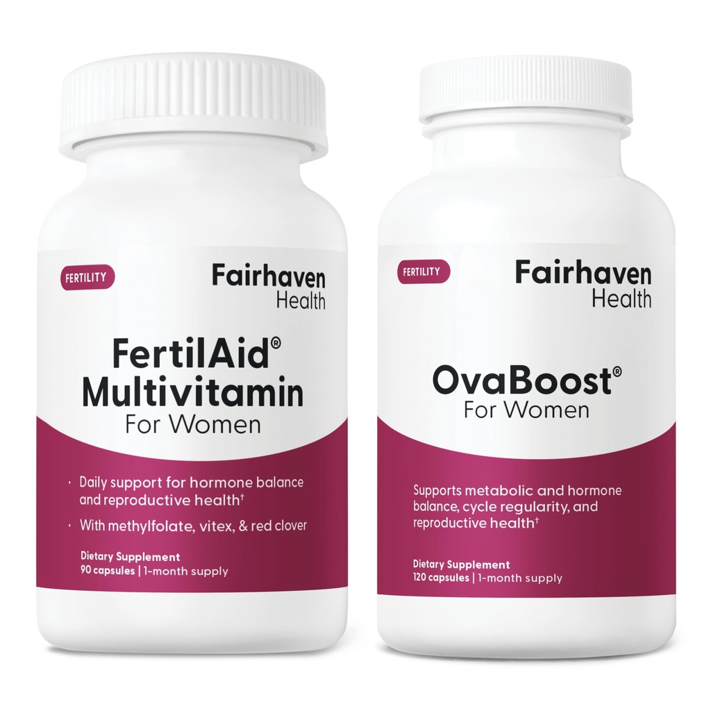FertilAid for Women ' Ovaboost Combo, Female Fertility Supplement & Natural Fertility Vitamin with Myo-Inositol, Vitex & Vitaminas para soportar la ovulación, regularidad del ciclo " calidad del huevo, 1 mes de suministro