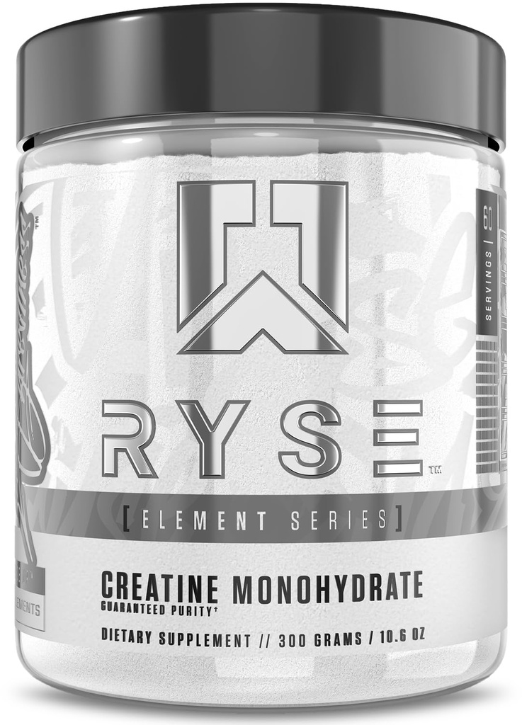 RYSE Creatine Monohydrate Powder - Unflavored - Supports Men &amp; Women Lean Muscle Growth, Strength, Power, and Endurance - Ayuda a reducir la fatiga y mejorar la recuperación de entrenamiento - 60 Servings