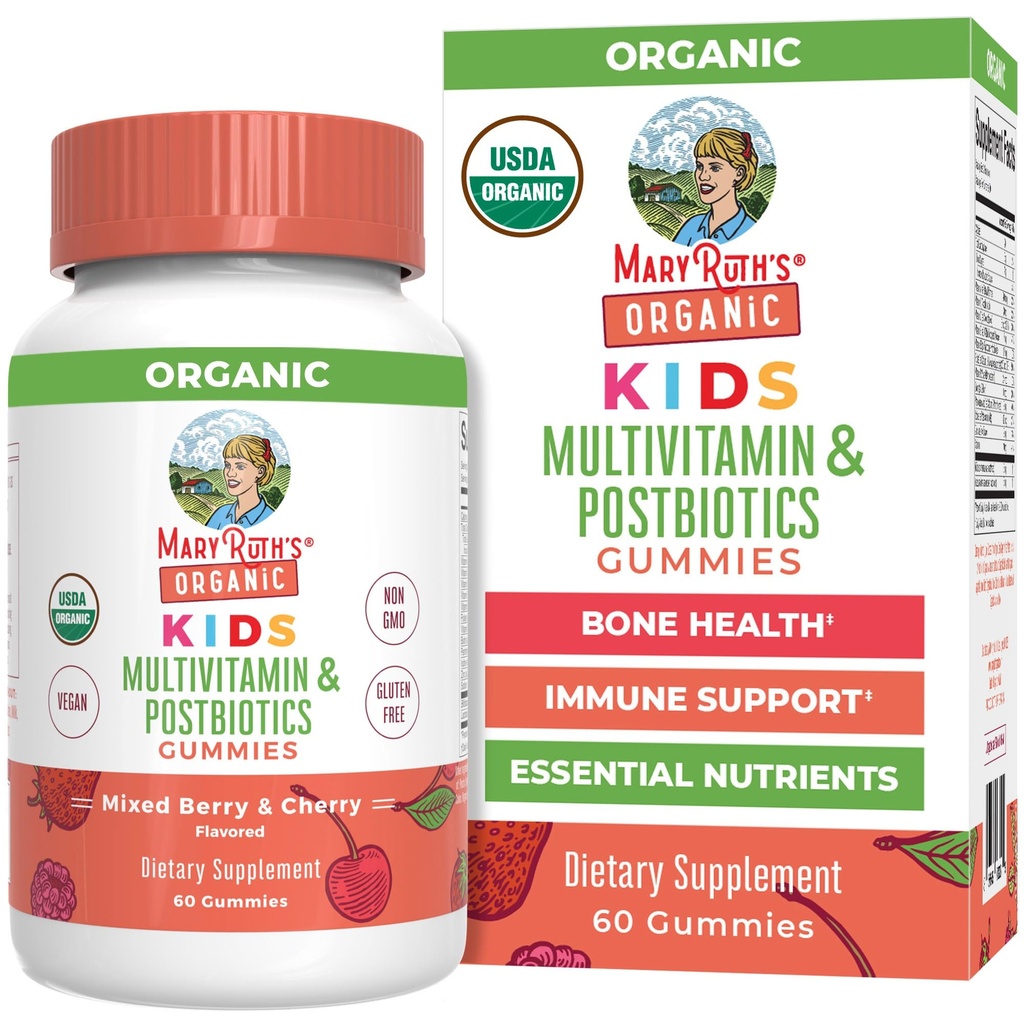 MaryRuth Orgánicas Niños Vitaminas Silencioso USDA Orgánica Silencio Gummies Multivitamínicas + Postbióticos para Edades 4+ Silencio Lactobacillus Rhamnosus ANTE Vegan Silencio No-OMM 60 Conde