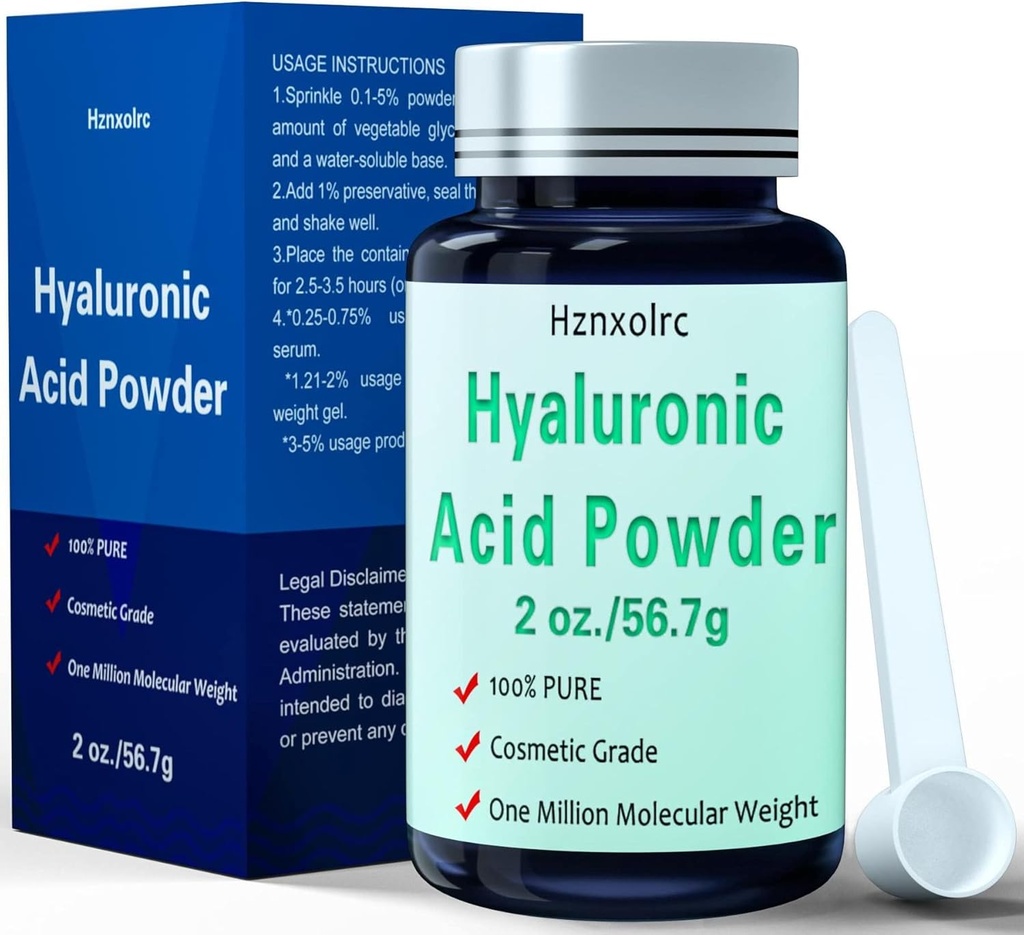 2 oz Polvo de ácido hialurónico, 56,7 gramos, alto peso molecular, 100% pólvora de ácido hialurónico puro, premium para el cuidado de la piel, vegano, solución de agua