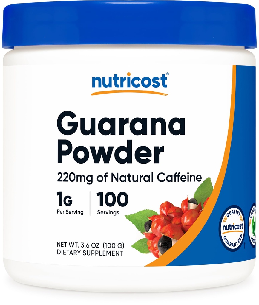 Nutricost Guarana Extract Powder 100 Grams Por Bottle - Natural brasileño Herbal Caffeine Energizer Suplemento