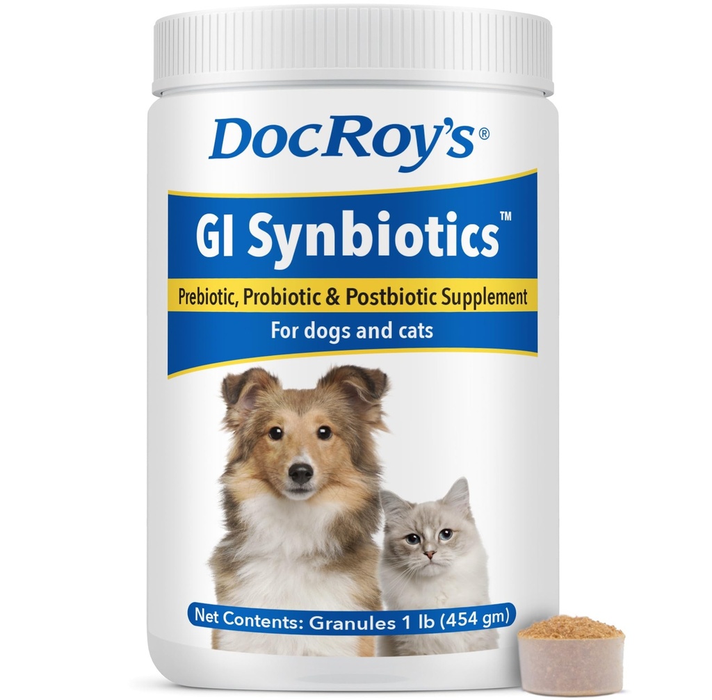 Sinbióticos GI de Doc Roy Probióticos " Granulos Prebióticos para perros " Cats – Suplemento de Salud Digestivo e Inmunitario con Culturas Vivas, BgMOS " Beta Glucans – Chicken Flavor – 454g Granules