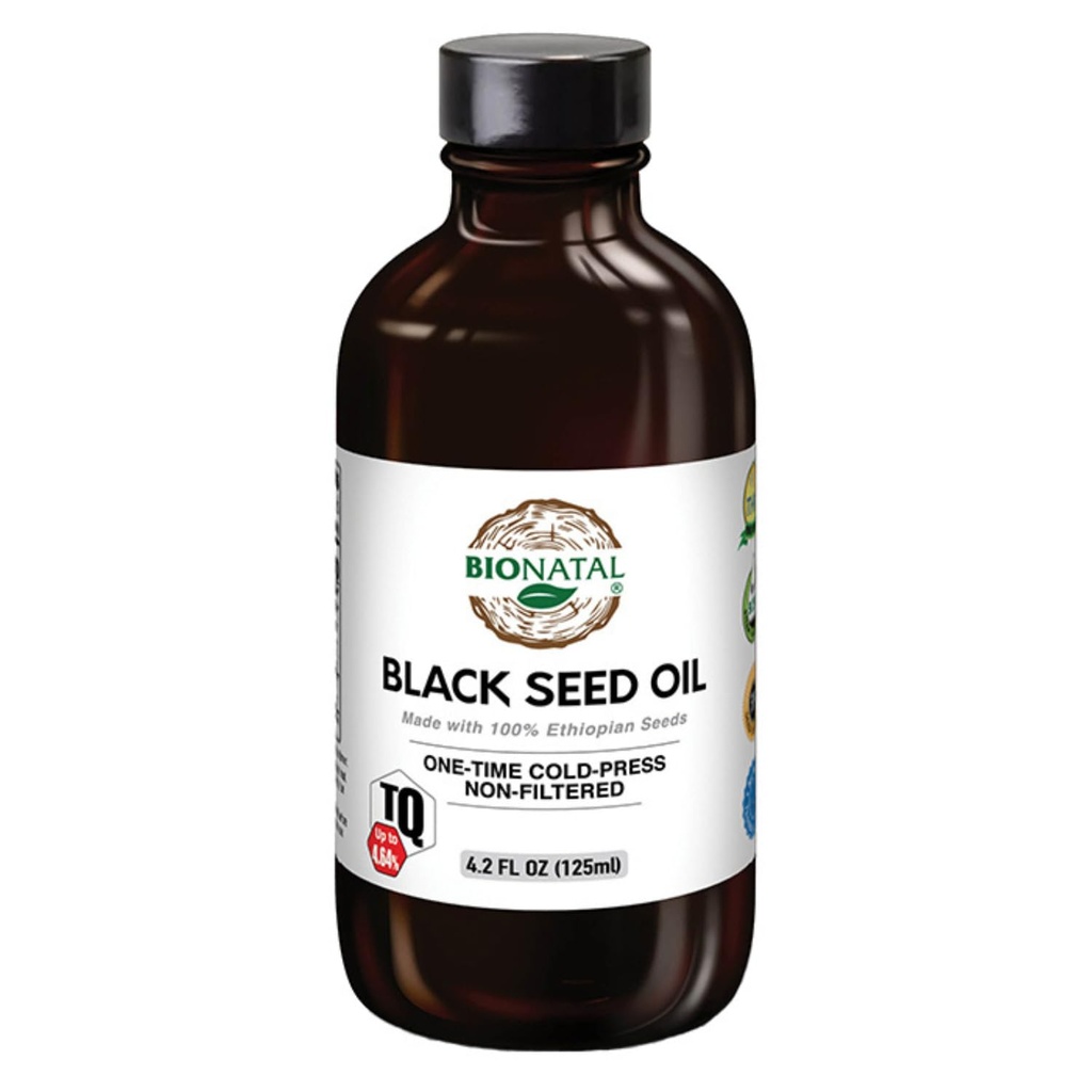 BioNatal Ethiopian Black Seed Oil 4.2oz Glass– Cold Pressed Nigella Sativa Producing Black Cumin Seed Oil, Unrefined & Non-Filtered, High TQ Up to 4.64% – Supports Immune System, Digestion & Joints