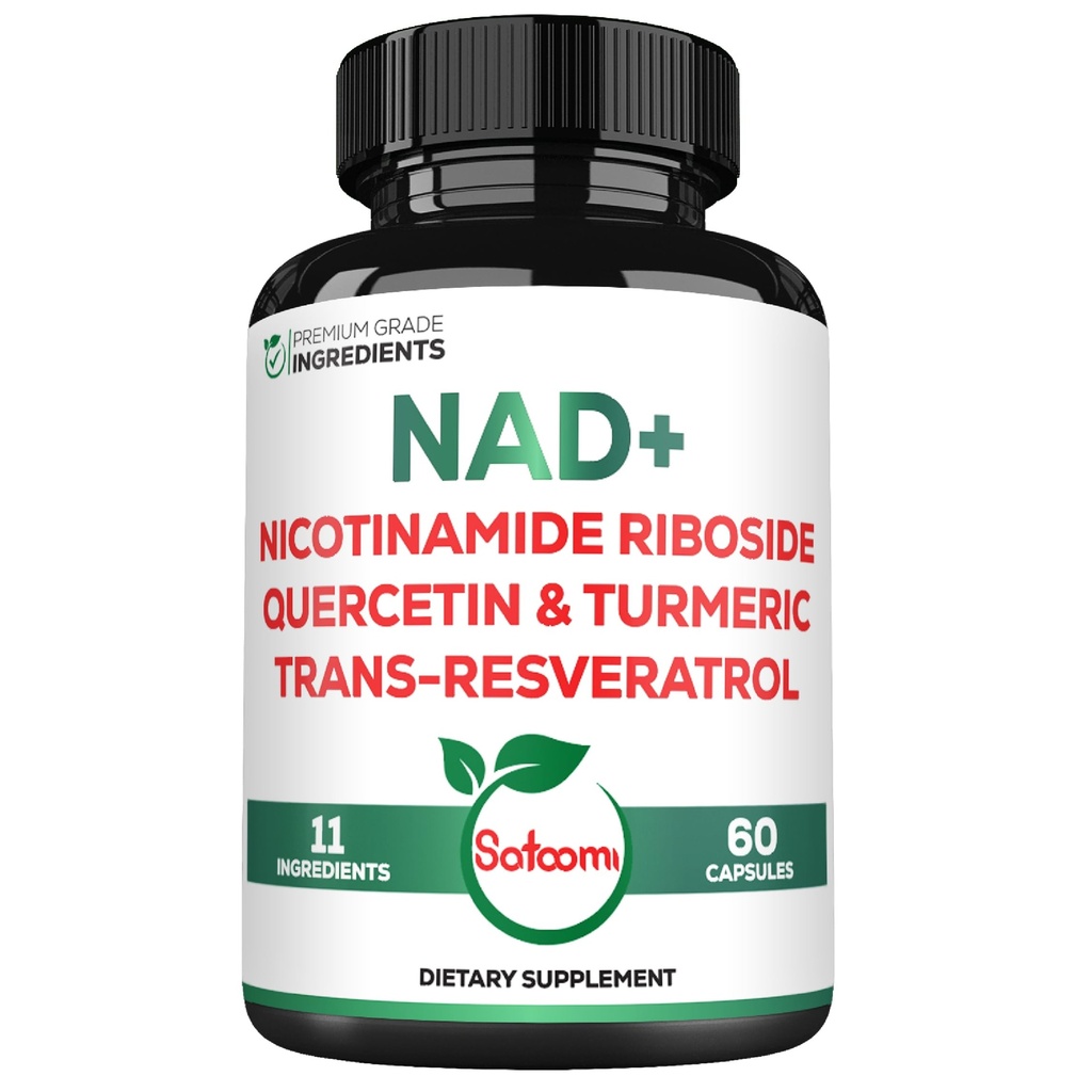 Satoomi NAD Suplemento para Mujeres - NAD Nicotinamide Riboside Resveratrol 900mg, Quercetina, Turmeric, Astragalus, Ginseng, Vitamina D3, Vitamina C - 60 Cuenta