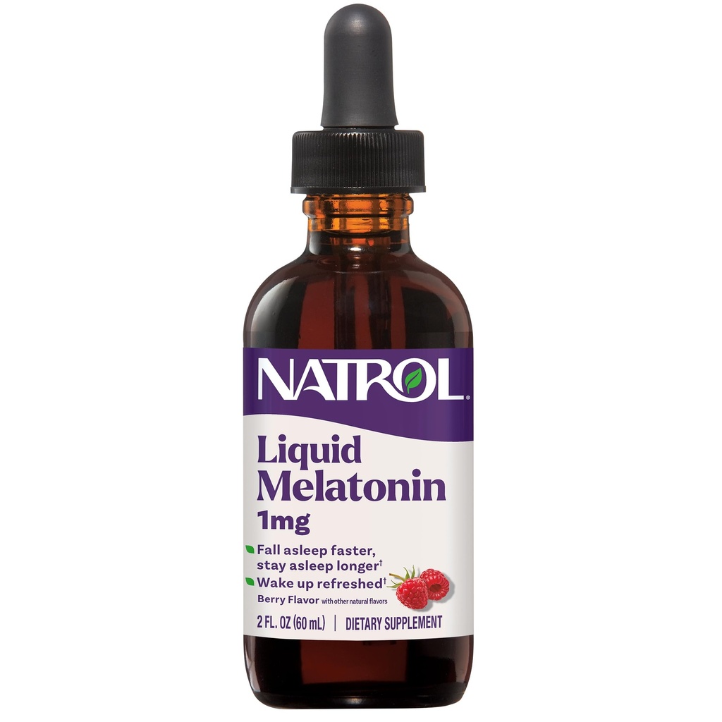 Melatonina líquida de Natrol 1 mg, Melatonina de Adulto Suplemento de Faster de Otoño de Otoño y Manténganse más largos, Despierta refrescado, 2 FL OZ líquido sabor a Berry, 15 servicios