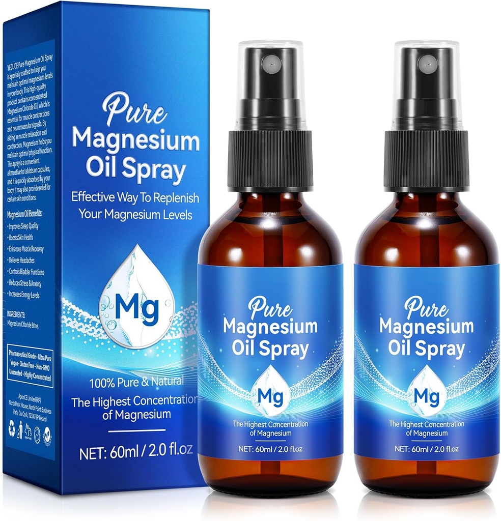 Puro rayo de aceite de magnesio,100% Puro &amp; Natural de aceite de magnesio orgánico, fácil de usar(4 Fl.Oz Set)