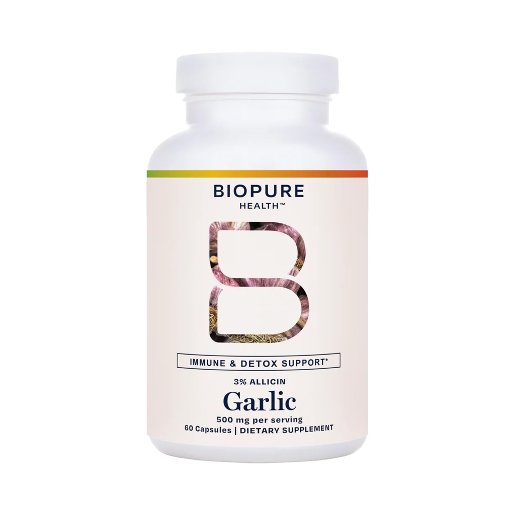 BioPure High Allicin suplemento de ajo – Potente suplemento orgánico rico en Allicin, Trace Minerals, Vitaminas, Aminoácidos, " Enzymes for Immune, Detox, Gut Health, " Wellness general - 60 cápsulas