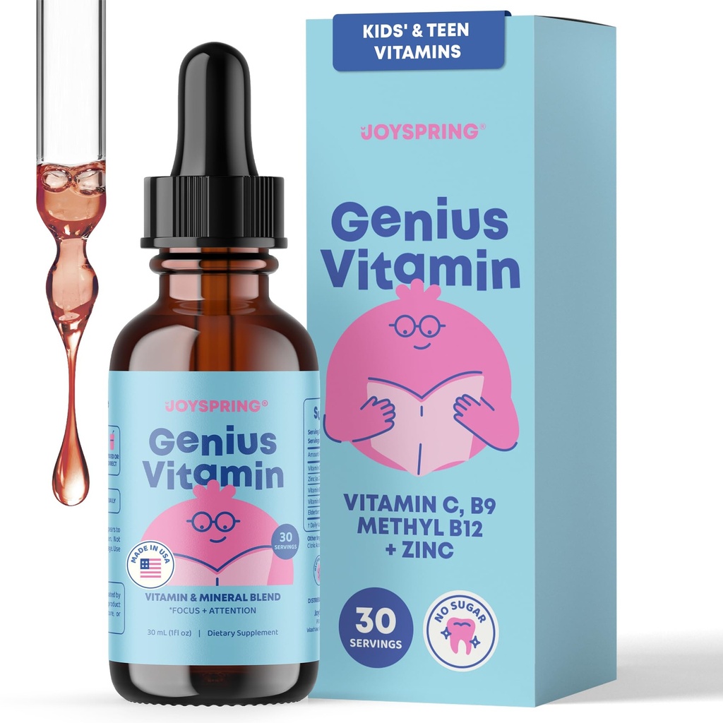 JoySpring Kids B Complex ← Vitamin B Complex Liquid Drops with Elderberry, Zinc &amp; Vitamina C TENIDO Soporte para el bienestar general (1 fl oz) 30 Actuaciones