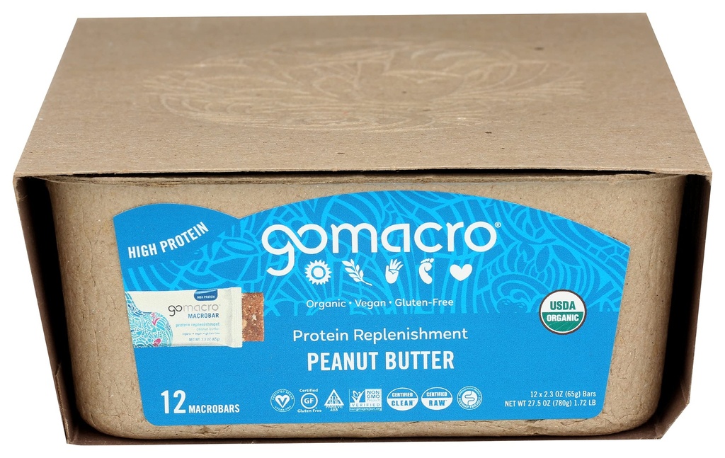 GoMacro MacroBar Barras orgánicas de proteína vegana, mantequilla de maní, 2.3 Bares de onda (Pack of 12)