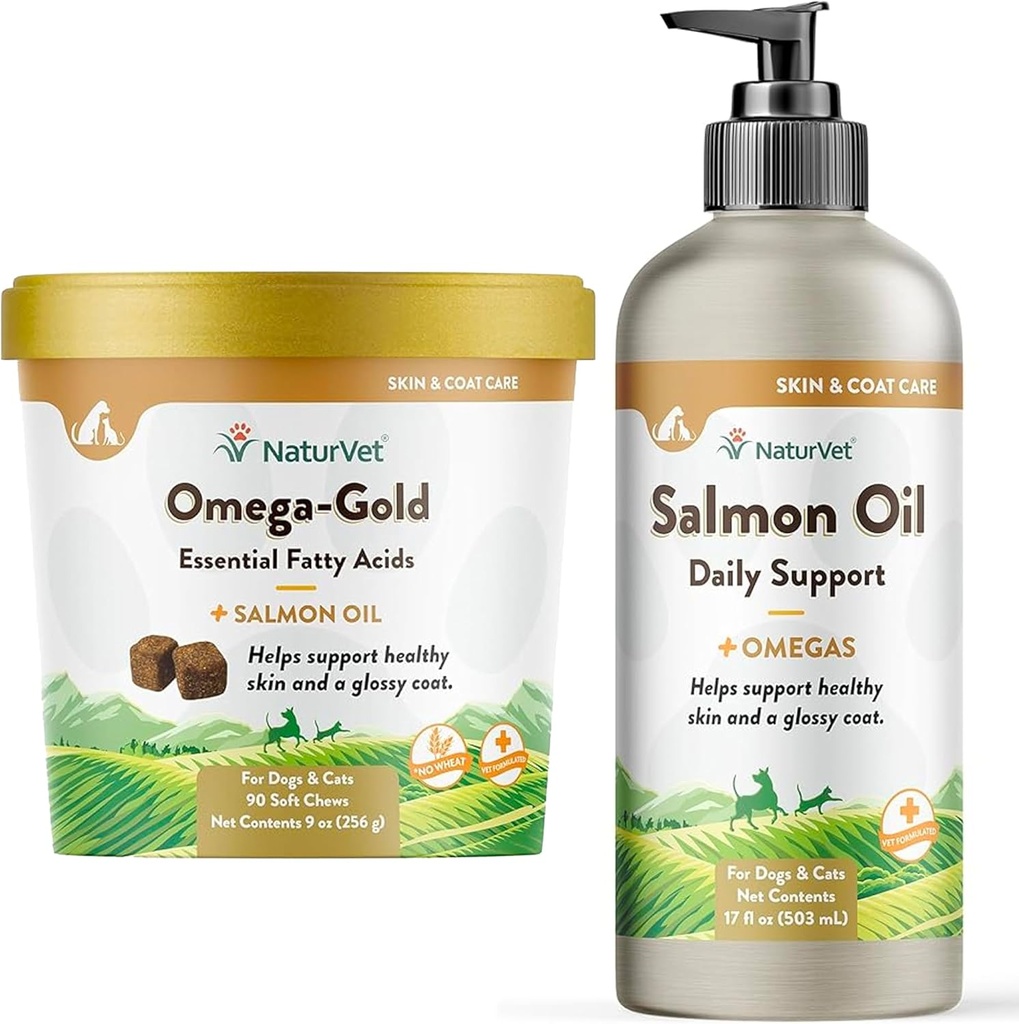 NaturVet – Salmon Oil Skin " Coat Plus Omegas - 17 Oz Oil - NaturVet – Omega-Gold Plus Salmon Oil - 90 Soft Chews
