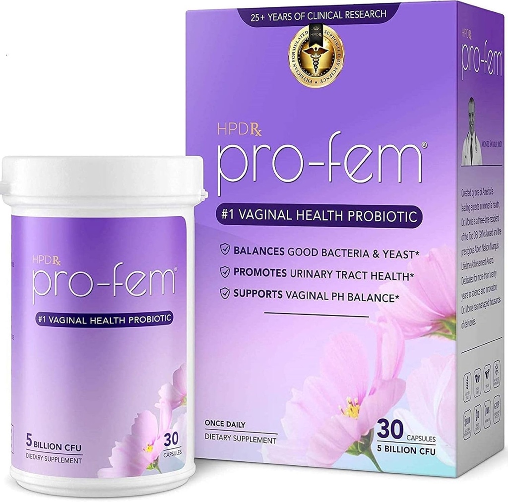 HPD Rx Pro-Fem #1 Vaginal Health Probiotics ← Vaginal Probiotics ← Clínicamente Probada para promover la levadura &amp; PH Balance, Urinary Tract Health ← Feminine Probiotics ← Trabaja en 7 días TEN 30 cápsulas ANTE 1 Pack