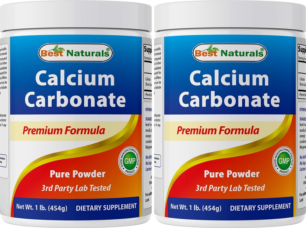 2 Pack - Best Naturals Calcio Carbonato Powder 1 libra (Total 2 libras) - Grado de alimentos